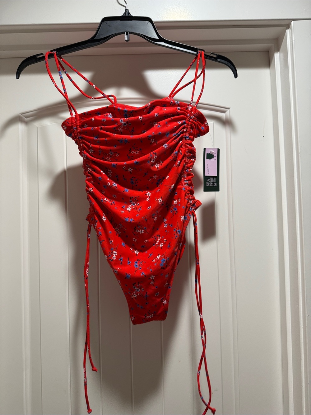 Red Floral Women’s One-Piece Swimsuit with Adjustable Ruching